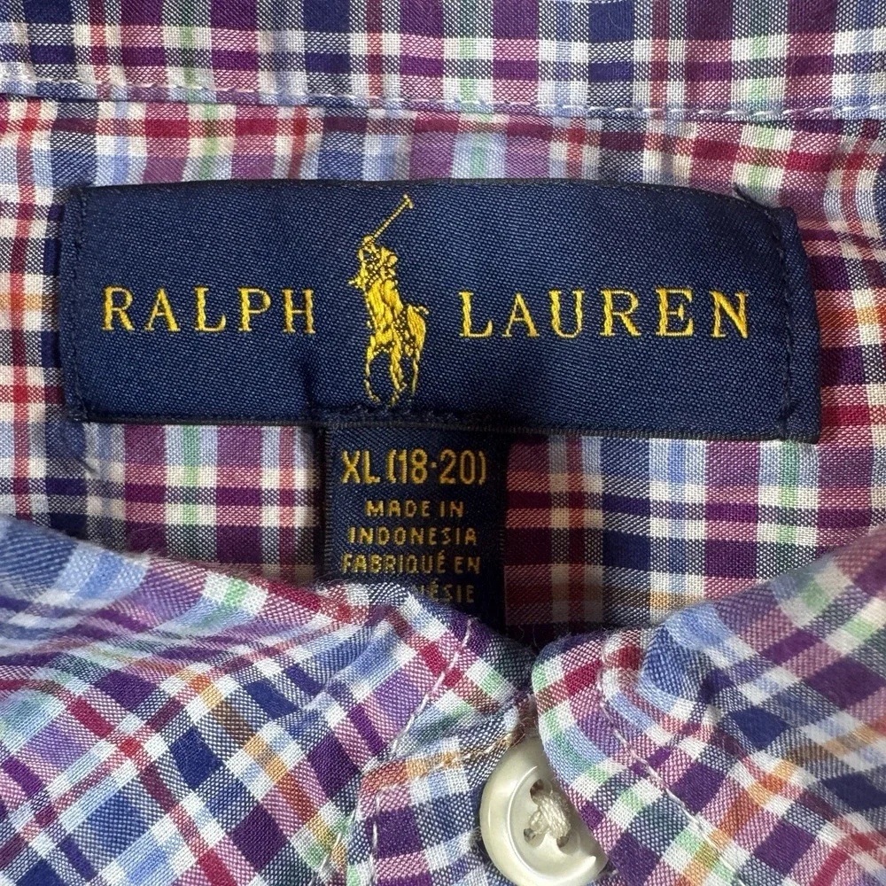 Ralph Lauren Plaid Button Down Shirt Boys XL 18-20 Multi Color Long Sleeve Pony